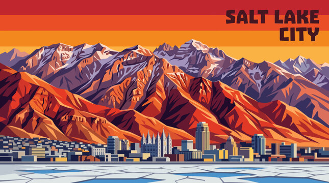 salt lake city american skyline architecture urban downtown travel tourism mountain landmark modern landscape vector illustration