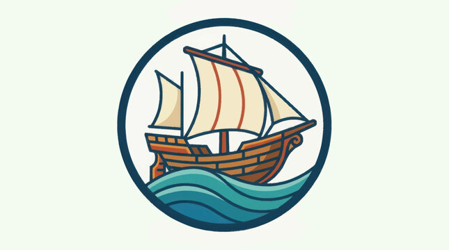 Vintage Sailing Ship on Waves.