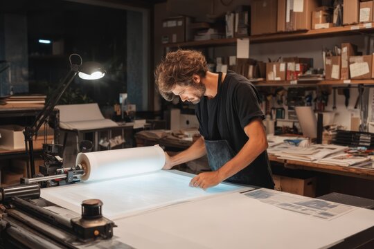 Artistic Studio Print Production Process with Xerographic Technique and Creative Hands-on Engagement
