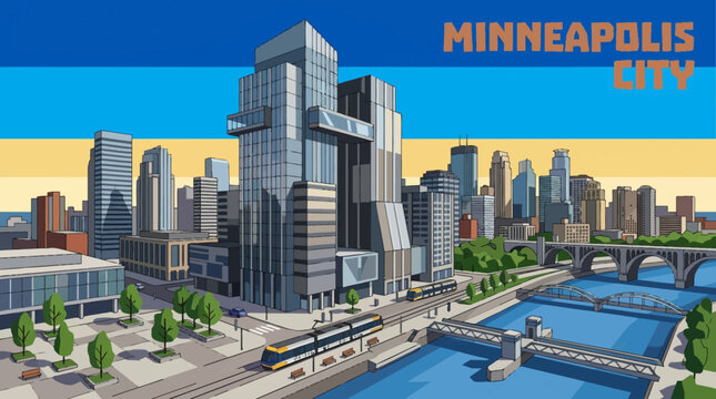 minneapolis riverfront modern city skyline architecture urban downtown travel tourism landmark modern landscape vector illustration