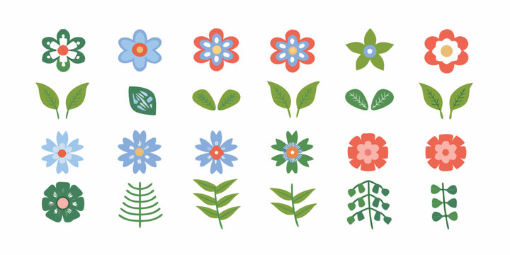 Floral ornament collection flat vector illustration on white background