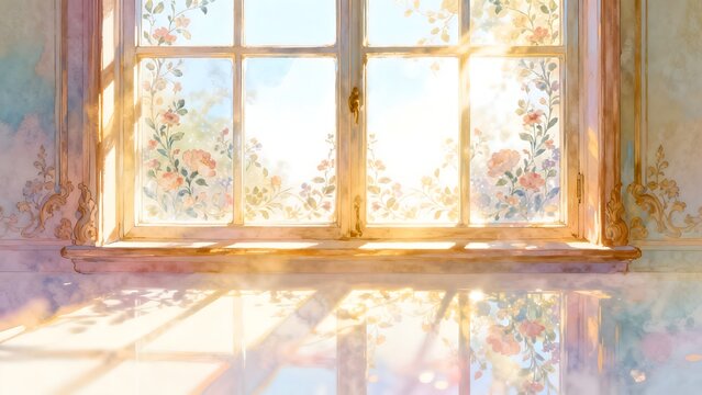 Sunlit window with floral patterns