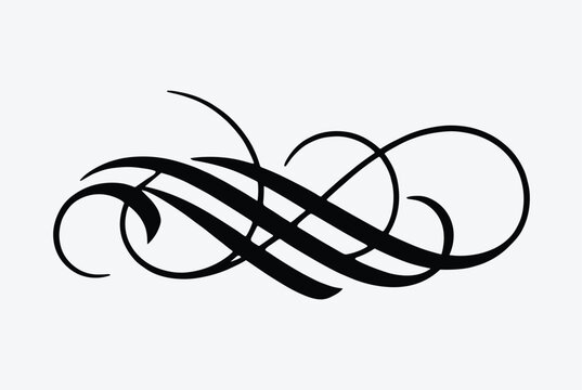 Decorative black calligraphic swirl and flourish design element with elegant curves and lines on a clean white background.
