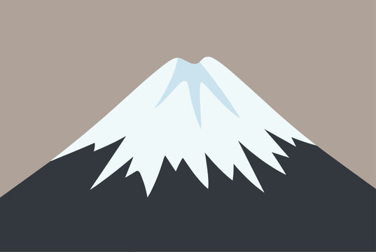 Majestic snow capped peak of mount fuji stands tall against a muted brown background in this minimal landscape vector illustration.