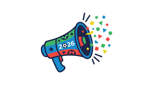 Colorful Megaphone with Party Symbols.