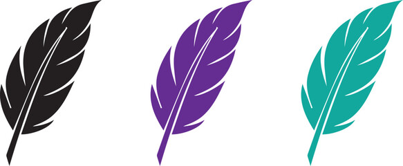 Colorful feather icons in black, purple, and blue © NasimaAktar