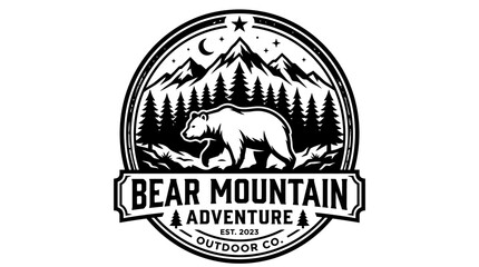 Fototapeta premium Bear Mountain Adventure Outdoor Co. Vintage Emblem.