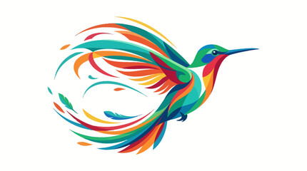 Vibrant Hummingbird in Flight with Abstract Colorful Feathers. © satu