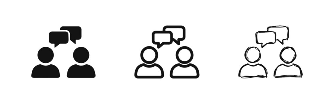 Two People Chatting Icon Set - Communication, Dialogue, and Group Meeting Symbols