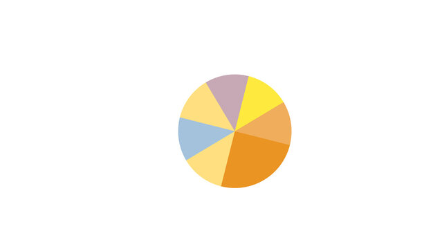 Colorful pie chart with seven segments representing data distribution, isolated on a transparent background, A vibrant pie chart   ideal for illustrating statistical data and trends
