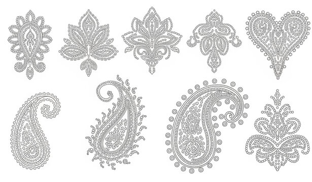 Rhinestone Hotfix Transfer Buta Paisley Floral Vector Design Set for Saree and Suit