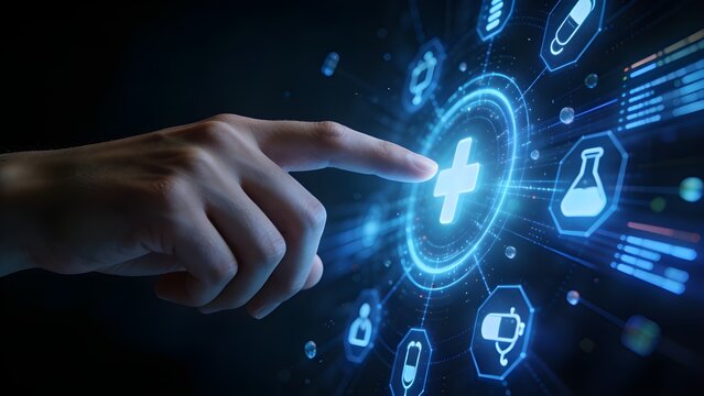hand pushing a button on a touch screen interface