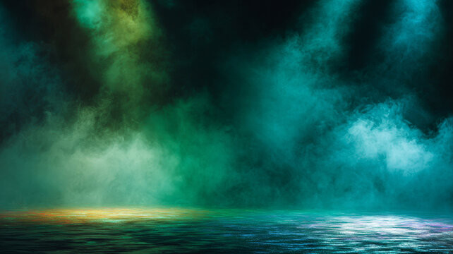 Tranquil water surface shrouded in mist
