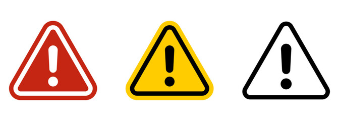 Warning triangle icon set illustration, red yellow and black exclamation caution signs for hazard alert, safety notice, risk prevention, emergency symbol and public health design © Mirikiteki