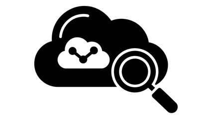 Fototapeta premium Cloud search icon, vector illustration of a cloud with a magnifying glass symbol for data analysis and cloud computing c