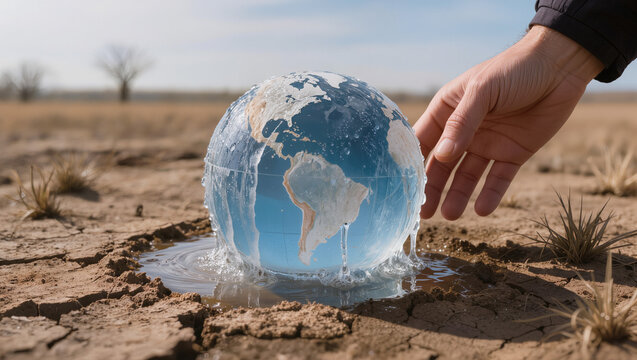 Hand Holding Melting Globe Symbolizing Climate Change Impact