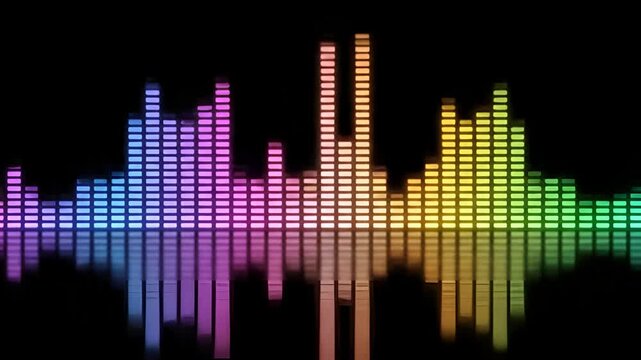Vibrant Equalizer Display with Rainbow Colors and Reflections.
