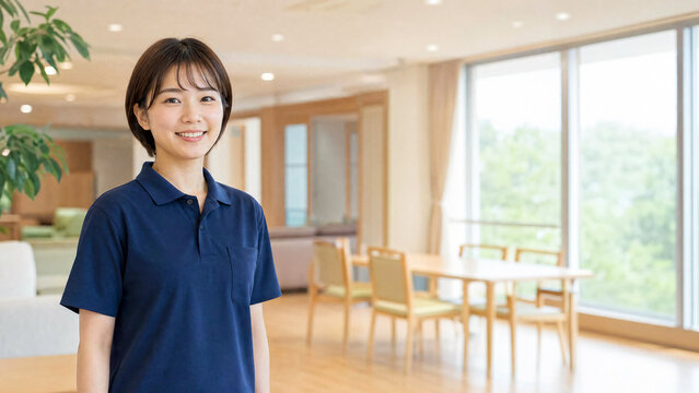 介護業界の採用イメージ 介護施設で働く若い女性介護士