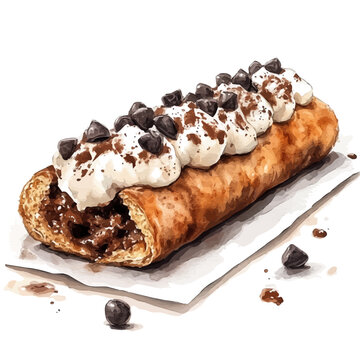 watercolor vector of Cannoli, isolated on a white background.