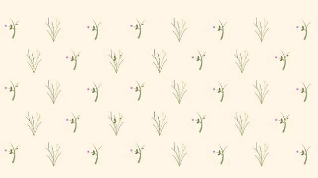 4k footage animation of wallpaper loop green pink background beautiful cute small pink and colourful flowers with green leaves in plaid texture. simple vintage ditsy style. wallpaper loop green pink