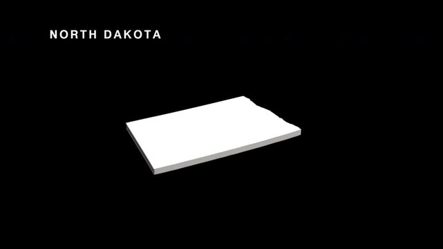 North dakota state map rotating on black background
