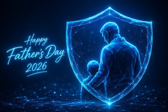 Father and son in protective shield shape happy father's day 2026 fathers day parents day protection security parenting together relationship connection happy fathers day parents day 2026