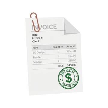Invoice with paid in full stamp isolated on white background