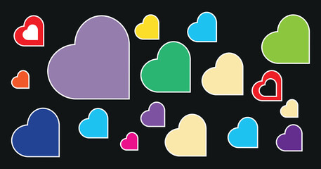 A visually striking collection of heart icons in various colors set against a dark background. This vector illustration is perfect for high-contrast design projects posters and web graphics. © Nazmul
