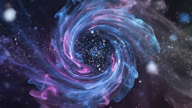 Abstract swirling smoke with colorful hues and sparkle center