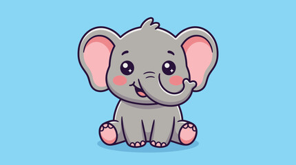 Obraz premium Cute Baby Elephant Sitting Adorable Cartoon Illustration.
