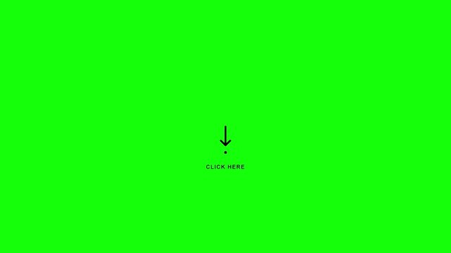 Green screen click here animation, chroma key, blank background, studio backdrop, down arrow video template