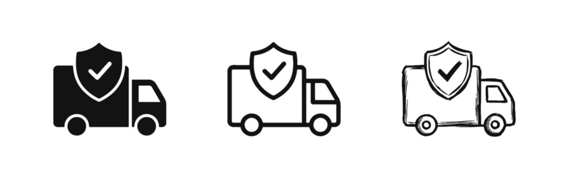 Secure Delivery and Insured Shipping Icon Set with Truck and Shield