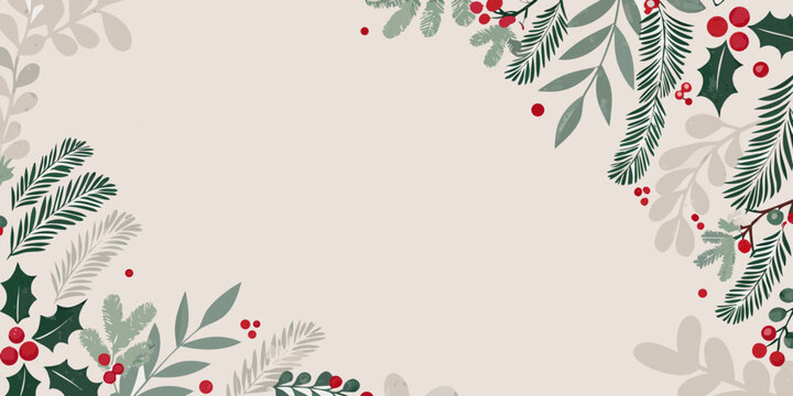Holly Berry And Foliage Pattern With A Neutral Background