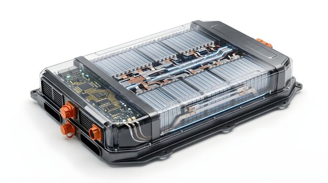 Next-Generation Solid-State EV Battery Pack Isolated on White Background
