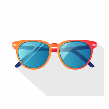 Flat design sunglasses with orange frames and blue lenses