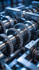 Fototapeta premium Interconnected metal gears and cogs in a complex mechanical system