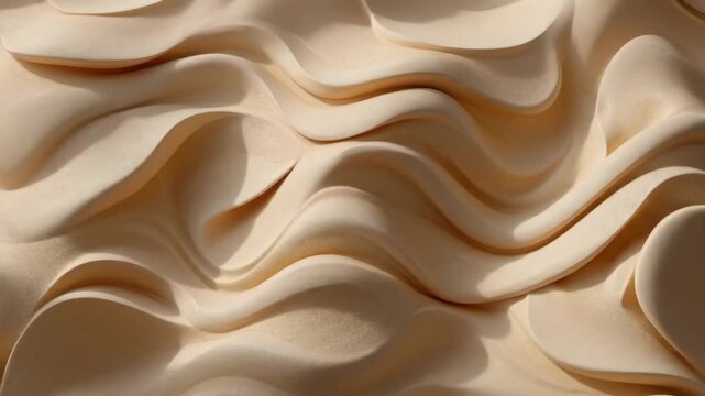 Abstract beige wavy pattern with soft textured folds creating depth and movement