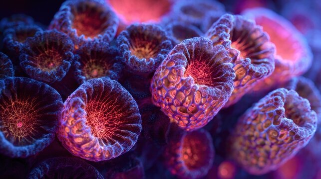 Close-up of vibrant coral-like structures