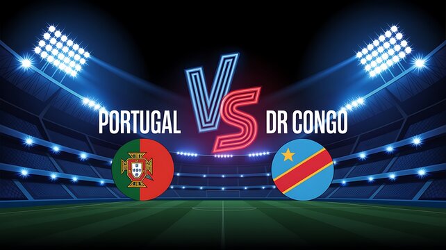Portugal vs dr congo soccer match night stadium lights