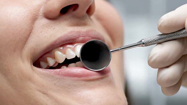 Close-up of white teeth and healthy gums smiling.