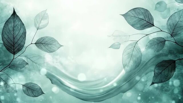 Green abstract leafy background with delicate branches and artistic texture
