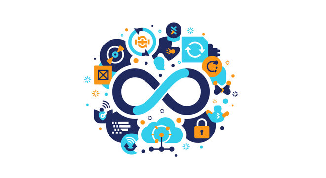 DevOps Concept Illustration with Infinity Loop Symbol for Software Development Automation and Cloud Computing Integration