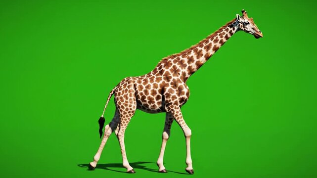 giraffe walking slowly on greenscreen background