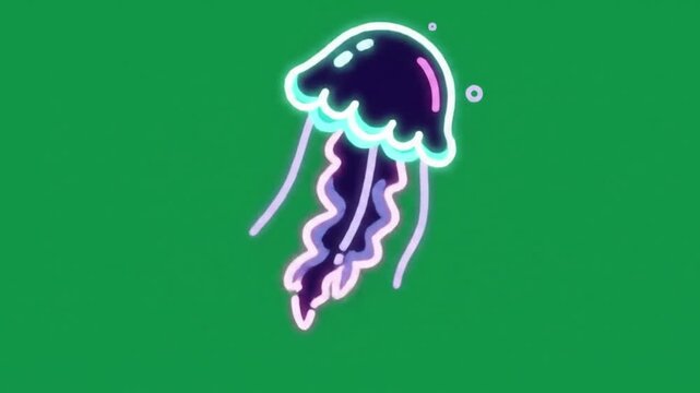 neon jellyfish cartoon animation green screen