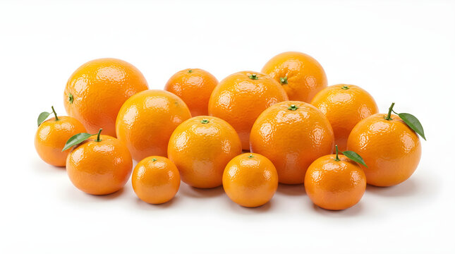 Fresh mandarin oranges with green leaves assorted sizes