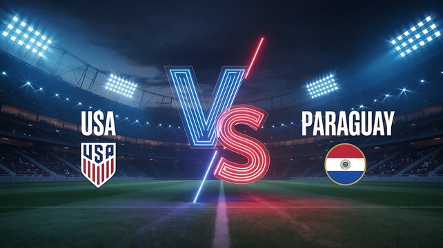 Usa vs paraguay soccer match stadium lights with football