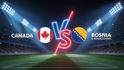 Naklejka premium Canada bosnia football match neon glow versus graphic event