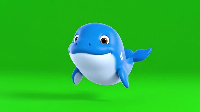 cute cartoon whale swimming green screen
