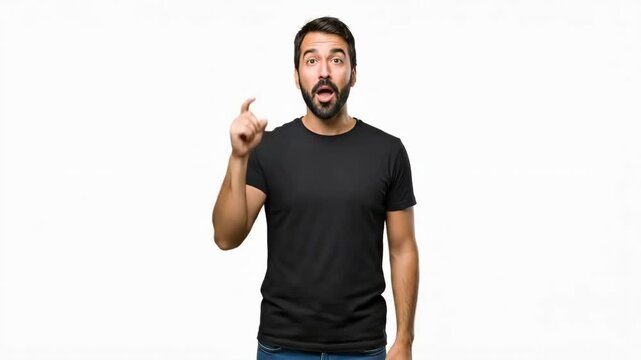 Man excitedly pointing upward with a surprised expression