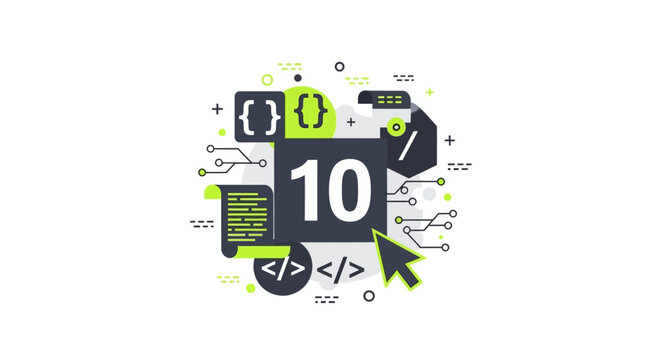 Modern Coding and Web Development Illustration featuring Number 10 with Programming Icons